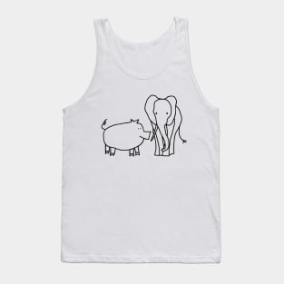 Pig and Elephant Line Drawing Tank Top